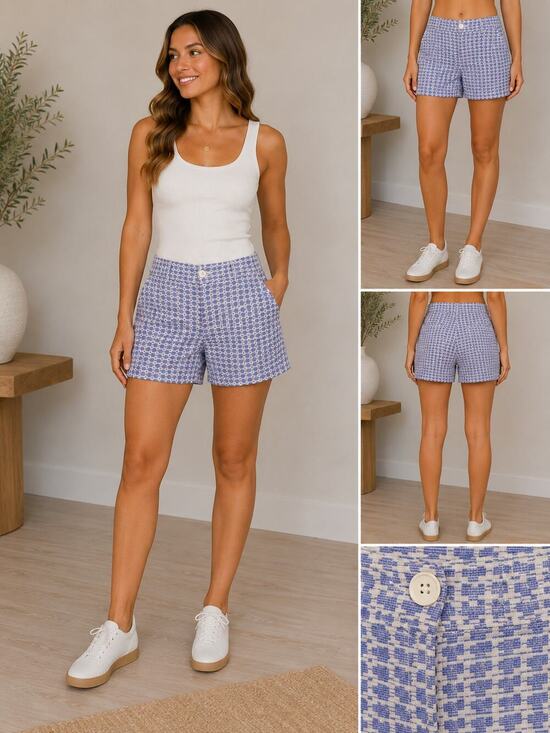 LOFT The Original Pants - LOFT Outlet Blue White Patterned Shorts Size 10 4” Inseam